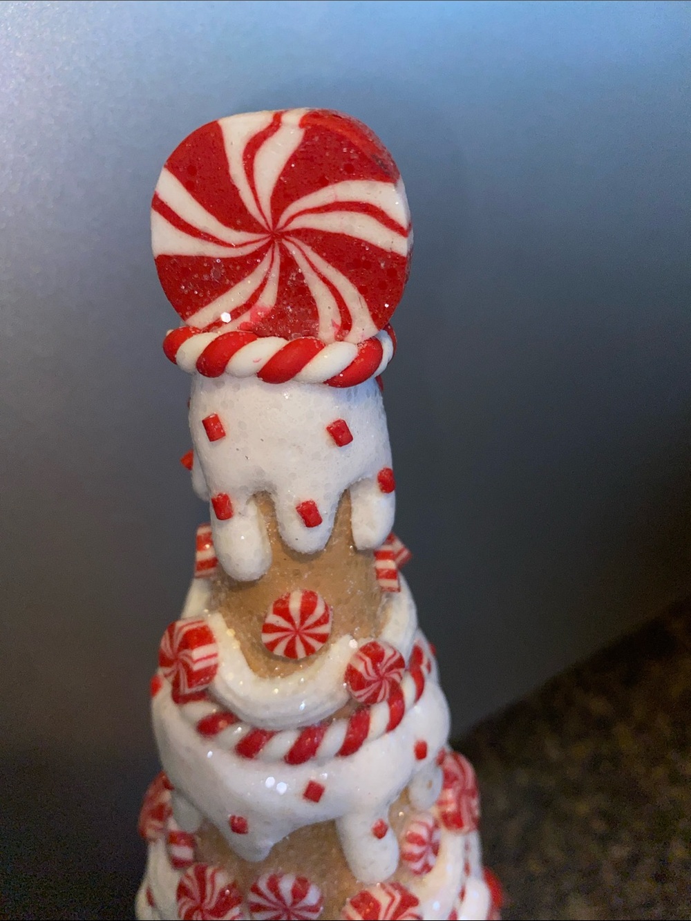 RAZ Holiday Peppermint Gingerbread Tree Table Decor - Red and White NWT 12” Tall - Picture 4 of 5